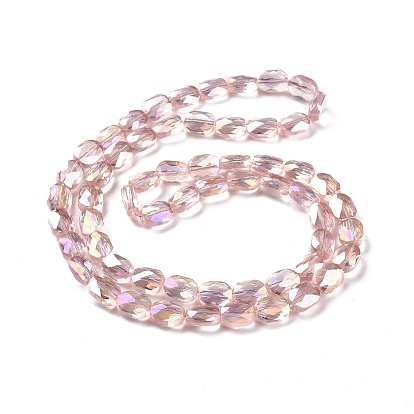 Brins de perles de verre transparentes plaquées à facettes, de couleur plaquée ab , ovale