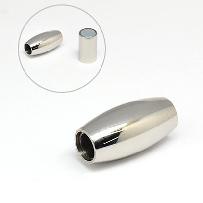 304 Stainless Steel Magnetic Clasps with Glue-in Ends, Ion Plating (IP), Barrel, 21x10mm, Hole: 5mm