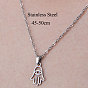 201 Stainless Steel Hamsa Hand with Evil Eye Pendant Necklace