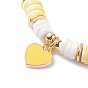 Heart Charm Bracelet, Polymer Clay Heishi Surfer Bracelet, Preppy Jewelry for Women, Golden