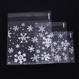 100 pcs sacs de bonbons en plastique carrés, sacs autocollants motif flocon de neige