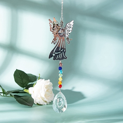 Стеклянные подвесные украшения в форме капли, с металлическим звеном ангела, подвесные садовые украшения в виде ловцов солнца