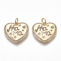 Brass Micro Pave Clear Cubic Zirconia Pendants, for Mother's Day, Heart with Word MaMa, Nickel Free