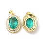 Real 16K Gold Plated Brass Micro Pave Cubic Zirconia Pendants, with Glass, Oval Charms