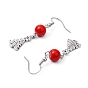 Dangle Earrings, Christmas Tree Earrings, with Glass Beads and Brass Earring Hook, about 48mm long