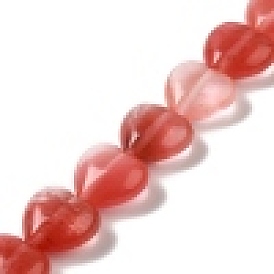 Cherry Quartz Glass Beads Strands, Heart