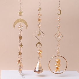 Glass Pendant Decorations, with Brass Finding, Hanging Suncatchers