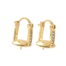 Brass Micro Pave Cubic Zirconia Hoop Earring Findings with Latch Back Closure, for Half Drilled Beads