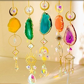 Natural Agate & Crystal Pendant Decorations, with Metal Findings, for Home, Garden Decoration