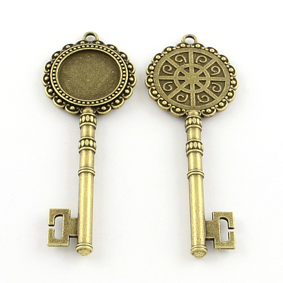 Настройки кулон кабошон ключ сплава тибетский стиль, без свинца и без кадмия, лоток : 20 мм, 81x30x5.5 мм, Отверстие : 3 мм , около 70 шт / 1000 г