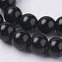 Synthétiques pierre noire brins de perles, teint, ronde