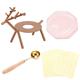 CRASPIRE DIY Scrapbook Kits, Including Baking Painted Iron Wax Furnace, Marble Pattern Porcelain Cup Coasters, Brass Wax Sticks Melting Spoon, Gift Tag Labels Self-Adhesive Present Stickers