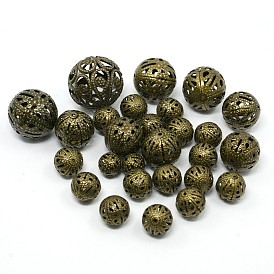 Filigrane de fer mixte perles rondes creux, boule en filigrane, 6~16mm, trou: 1 mm, environ 170 pcs / 100 g