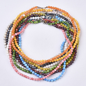 Dyed Freshwater Shell Beaded Necklaces, with Platinum Plated Random Style Brass Lobster Claw Clasps, Round