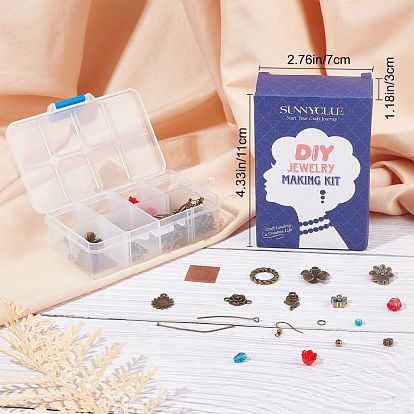 SUNNYCLUE 169 Pieces DIY Retro Flower Themed Earrings Making Kits, Including Alloy Pendants & Beads & Linking Rings, Acrylic & Glass & Synthetic Hematite Beads, Brass Findings