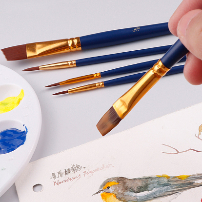 Painting Brush Set, Nylon Brush Head with Wooden Handle and Gold Plated Aluminium Tube, for Watercolor Painting Artist Professional Painting