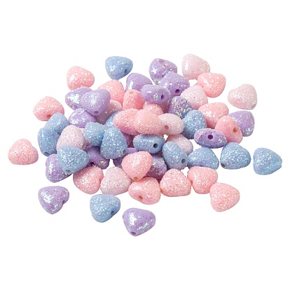 80Pcs 4 Colors Opaque Acrylic Beads, with Glitter Powder, Heart