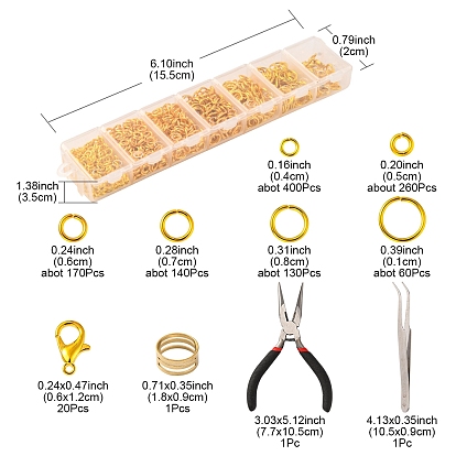 Kit de recherche de fabrication de bijoux de bricolage, y compris les anneaux de saut en laiton, Fermoir mousqueton, fermoirs de homard en alliage de zinc , pince à épiler, anneaux en laiton, pinces