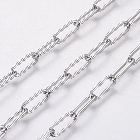 Handmade 304 Stainless Steel Paperclip Chains, Drawn Elongated Cable Chains, Soldered