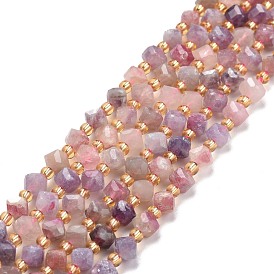 Natural Tourmaline Beads Strands, with Seed Beads, Faceted, Diagonal Cube Beads