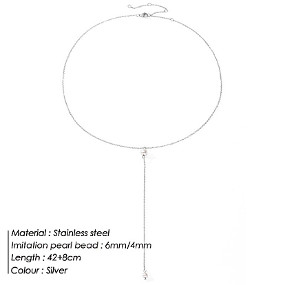 Collier lariat à chaînes de câble en acier inoxydable, avec perles en plastique