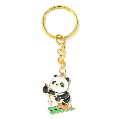 Sport Panda Alloy Enamel Pendants Keychain, with Iron Split Key Rings