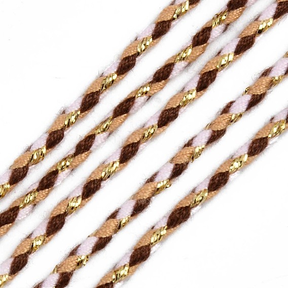 Tri-color Polyester Braided Cords, with Gold Metallic Thread, for Braided Jewelry Friendship Bracelet Making