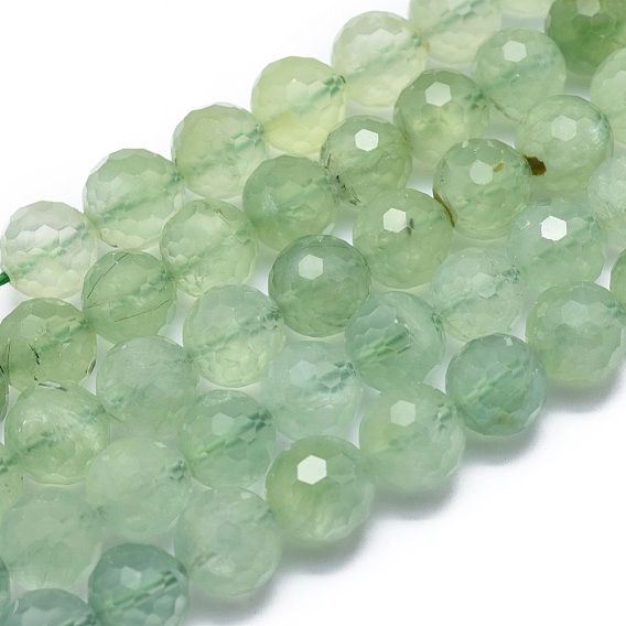 Natural Prehnite Beads Strands, Faceted, Round