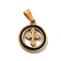 Vacuum Plating 201 Stainless Steel Pendants, Enamel Ring with Cross Charms