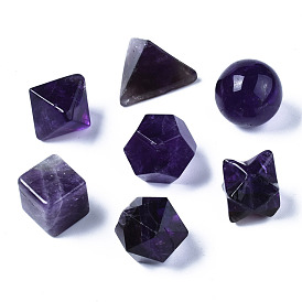 Natural Amethyst Beads, No Hole/Undrilled, Chakra Style, for Wire Wrapped Pendant Making, 3D Shape, Round & Cube & Triangle & Merkaba Star & Bicone & Octagon & Polygon