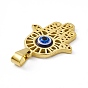 Vacuum Plating 304 Stainless Steel Pendants, Hamsa Hand/Hand of Miriam Charms with Resin Blue Evil Eye, Religion