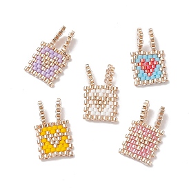Perles de rocaille japonaises faites à la main, Motif métier, rectangle avec le coeur
