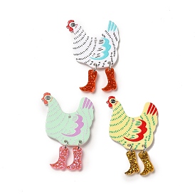 Printed Acrylic Pendants, with Glitter Powder, Rooster Charm