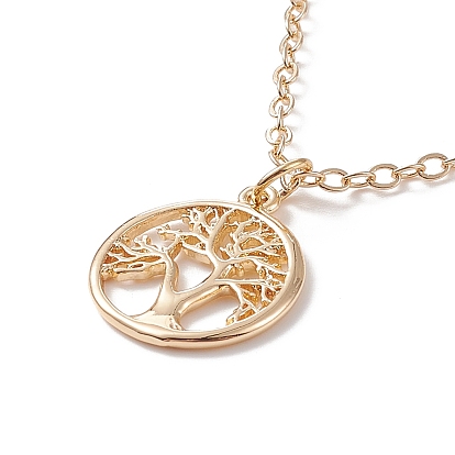 3Pcs 3 Style Natural Pearl & Tree of Life & Heart Pendant Necklaces Set, Brass Jewelry for Women