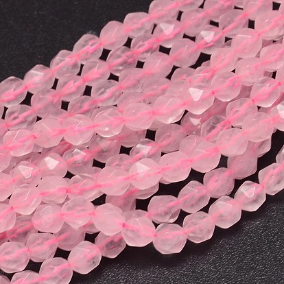 Faceted Natural Rose Quartz Beads Strands, Star Cut Round Beads