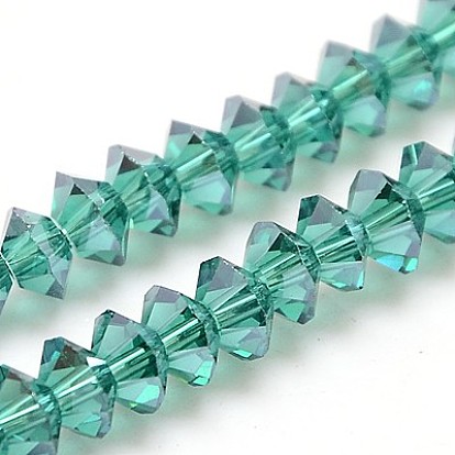 Electroplate Glass Beads Strands, Faceted, Full Plated, Bicone, 6x3.5mm, Hole: 1mm