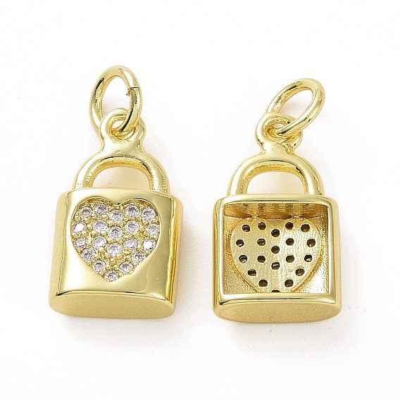 Micro latón allanan encantos de circonio cúbico, real 18 k chapado en oro, con anillo de salto, candado y corazón