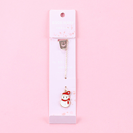 Alloy Enamel Christmas Snowman Charm with Long Chain Tassel Bookmark, Smiling Face Clips Bookmark for Women, Light Gold