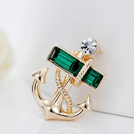 Fashionable Anchor Brooch with Full Drill - European and American Style