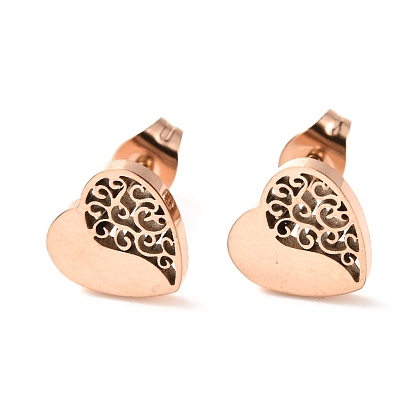 Placage ionique (ip) 304 boucles d'oreilles en acier inoxydable, cœur