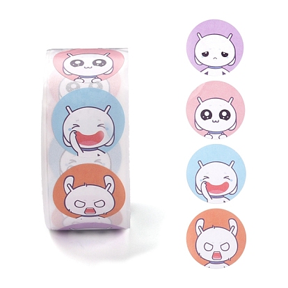 500 Adorable Round Cartoon Stickers, Adhesive Label Roll Stickers