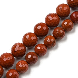 Rouge naturel perles de jaspe brins, à facettes (128 facettes), ronde