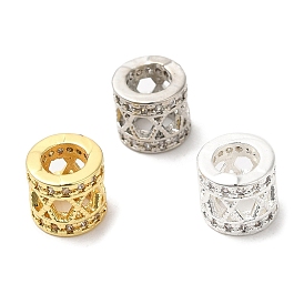 Rack Plating Brass Cubic Zirconia European Beads, Large Hole Beads, Cadmium Free & Lead Free, Long-Lasting Plated, Hollow Column