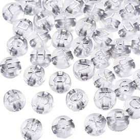Perles acryliques transparentes, métal enlacée, plat rond avec lettre aléatoire blanche