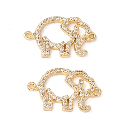 Brass Micro Pave Clear Cubic Zirconia Connector Charms, Elephant