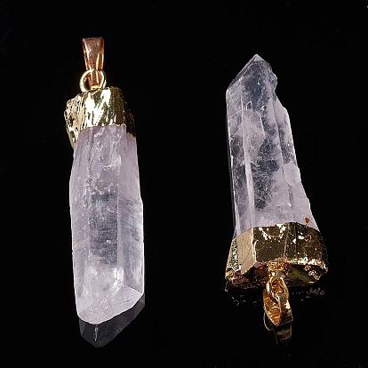 Points de pierres précieuses pendentifs, cristal naturel avec bails en laiton, pépite, 30~75x5~15mm, Trou: 8x5mm