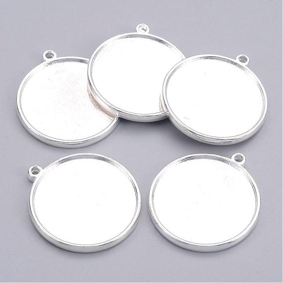 Tibetan Style Double-Sided Pendant Cabochon Settings, Plain Edge Bezel Cups, Double-sided Tray, Lead Free & Cadmium Free, 33x29x4mm, Hole: 2mm, Flat Round Tray: 26mm