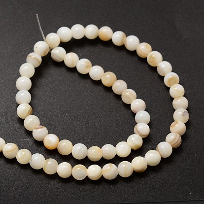 Brins de perles rondes en coquille d'eau naturelle, 6mm, Trou: 1mm, Environ 62 pcs/chapelet, 14.5 pouce