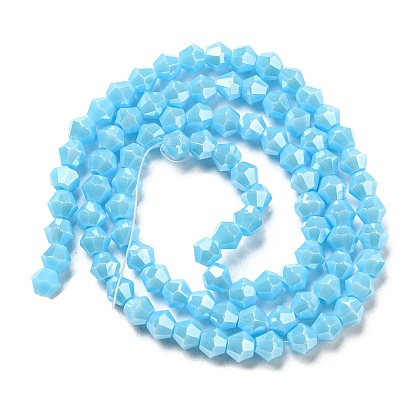 Opaque Solid Color Electroplate Glass Beads Strands, Pearl Luster Plated, Faceted, Bicone