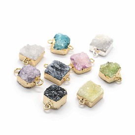 Natural Druzy Quartz Links/Connectors, with Brass Findings, Square